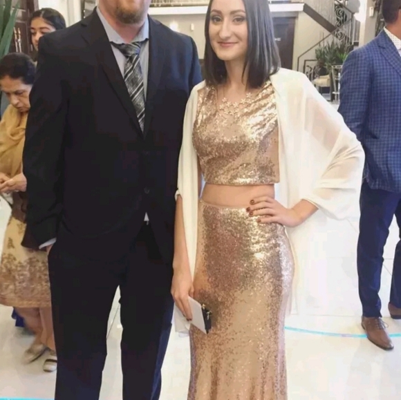 Rose Gold Sequined Two-Piece Maxi - Picture 3 of 3